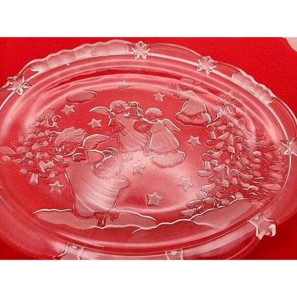 MIKASA Holiday Lights Sweet Dish 9" Crystal Glass ANGELS Serving Plate Christmas - Picture 3 of 7
